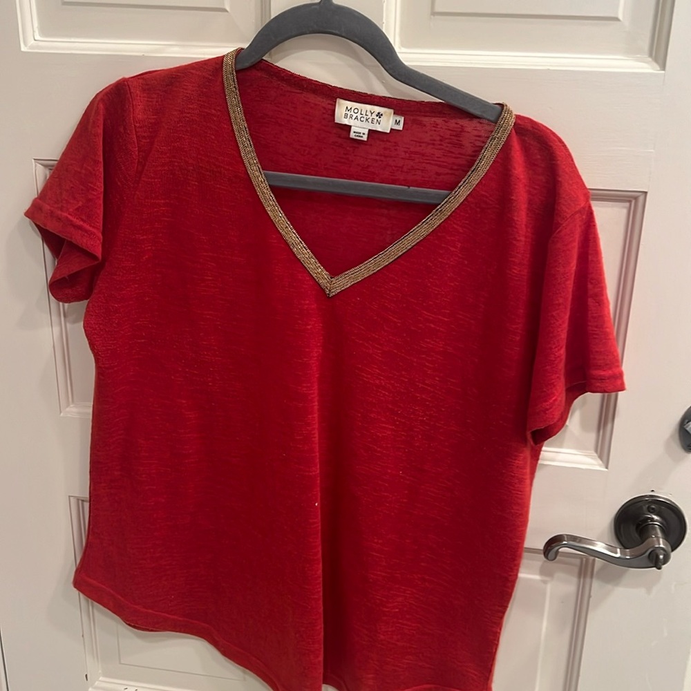 Red with gold beading top